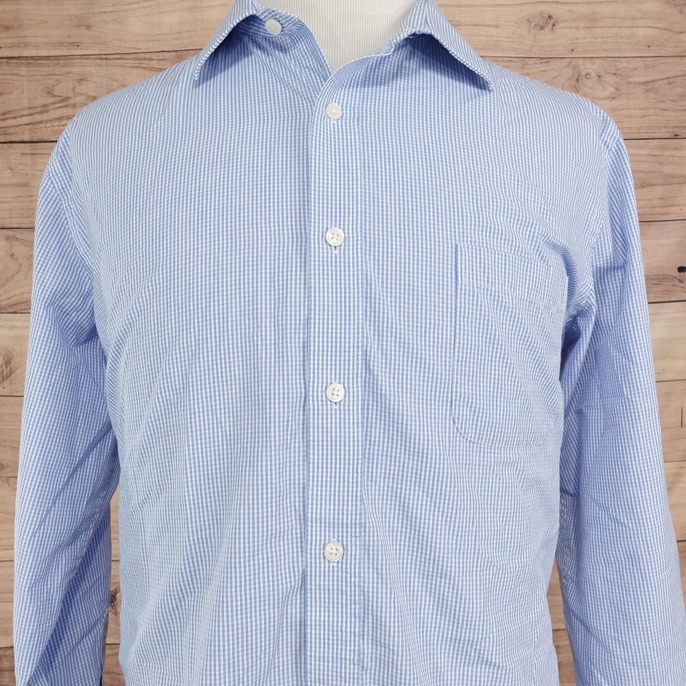 Croft & Barrow Dress Shirt Mens 17.5 34/35 Classic Fit Blue Gingham Long Sleeve